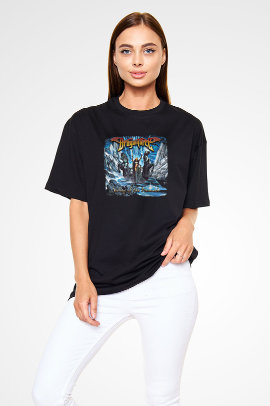Dragon Force Baskılı Unisex Siyah Oversize Tişört