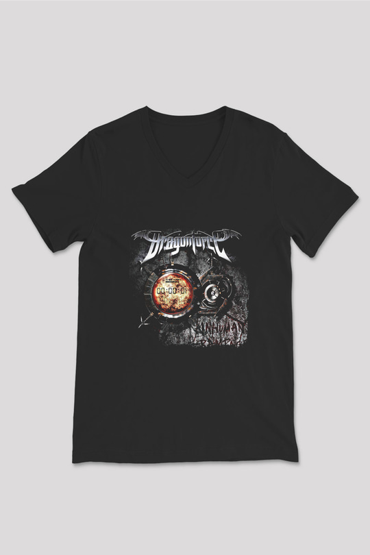 Dragon Force Baskılı Unisex Siyah V Yaka Tişört