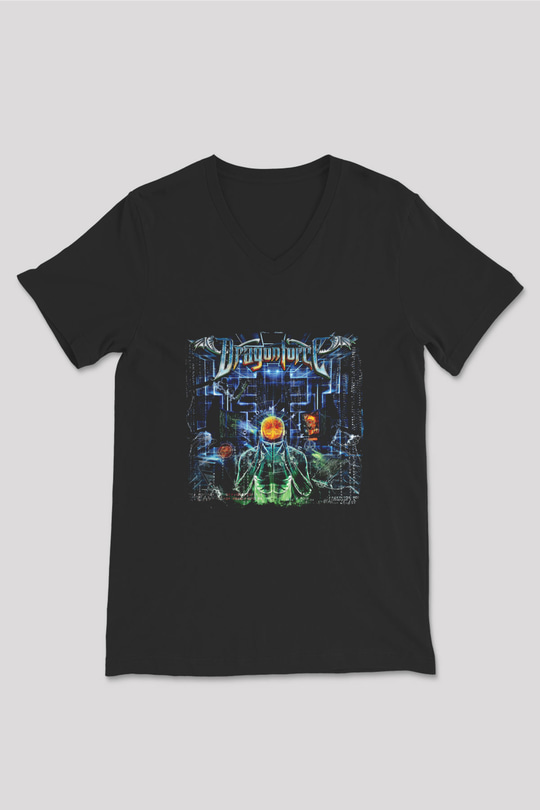 Dragon Force Baskılı Unisex Siyah V Yaka Tişört