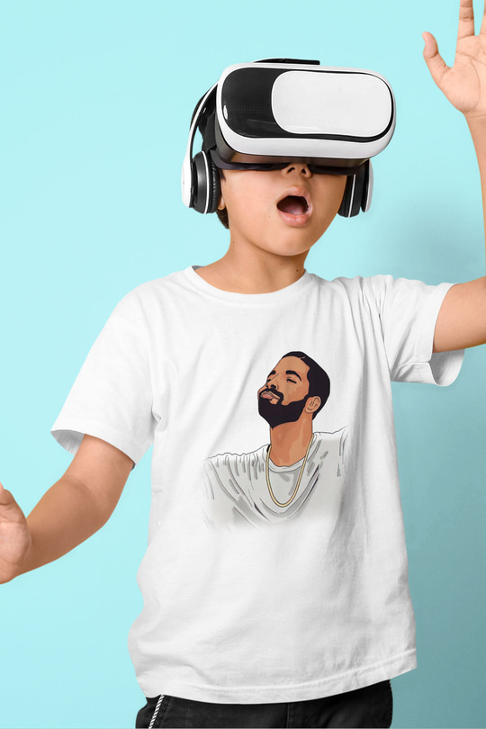Drake Baskılı Beyaz Unisex Çocuk Tişört