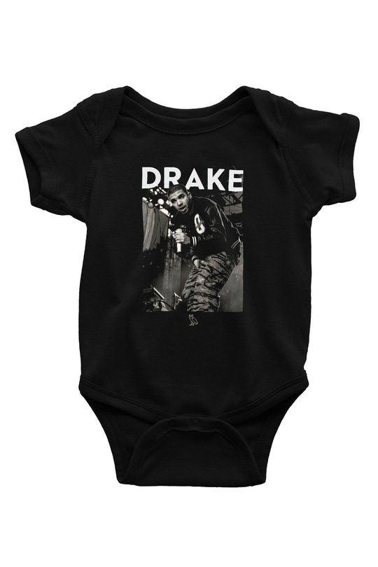 Drake Baskılı Siyah Bebek Body - Zıbın