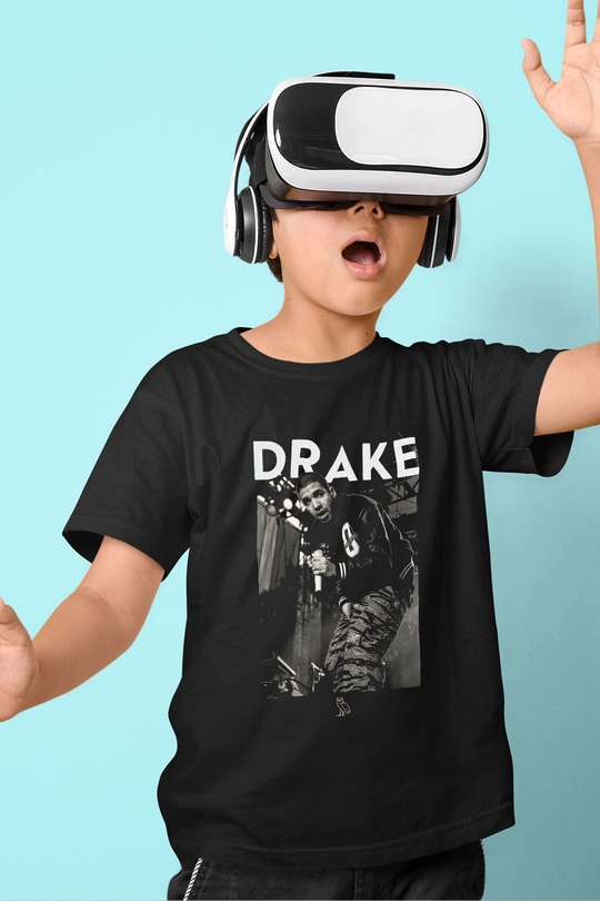 Drake Baskılı Siyah Unisex Çocuk Tişört