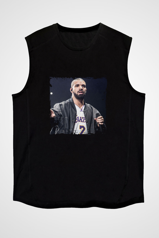 Drake Baskılı Unisex Siyah Kolsuz Tişört