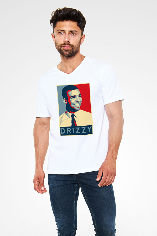 Drake Beyaz Unisex V Yaka Tişört T-Shirt