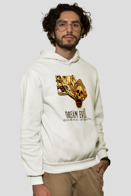 Dream Evil Baskılı Beyaz Unisex Kapüşonlu Sweatshirt