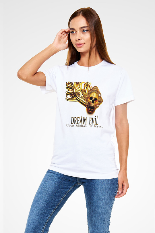 Dream Evil Baskılı Unisex Beyaz Tişört - Tshirt