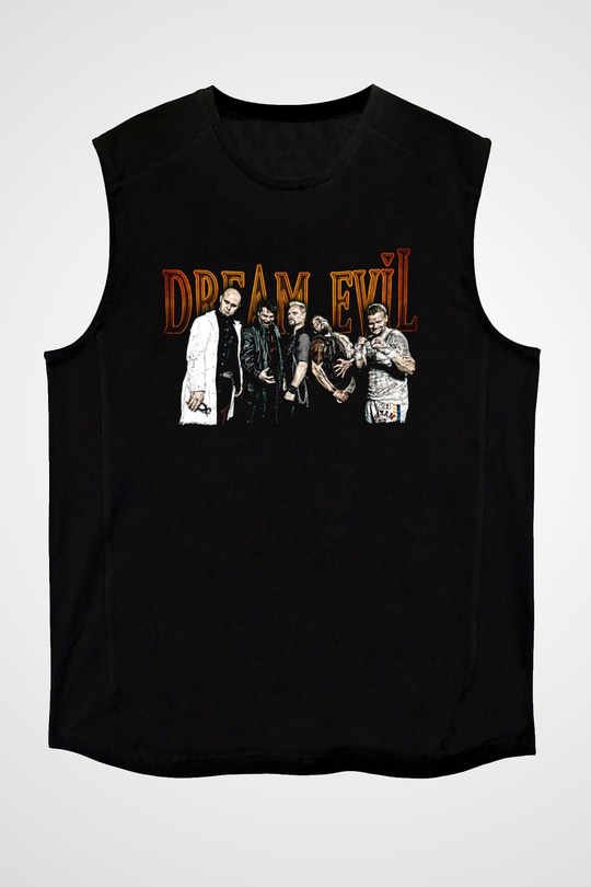Dream Evil Baskılı Unisex Siyah Kolsuz Tişört - Tshirt