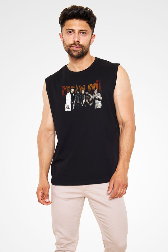 Dream Evil Baskılı Unisex Siyah Kolsuz Tişört - Tshirt