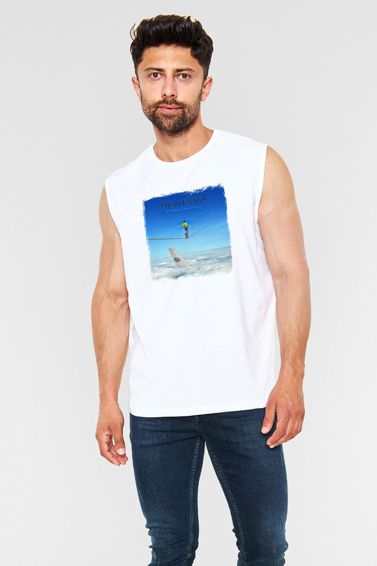 Dream Theater Baskılı Unisex Beyaz Kolsuz Tişört