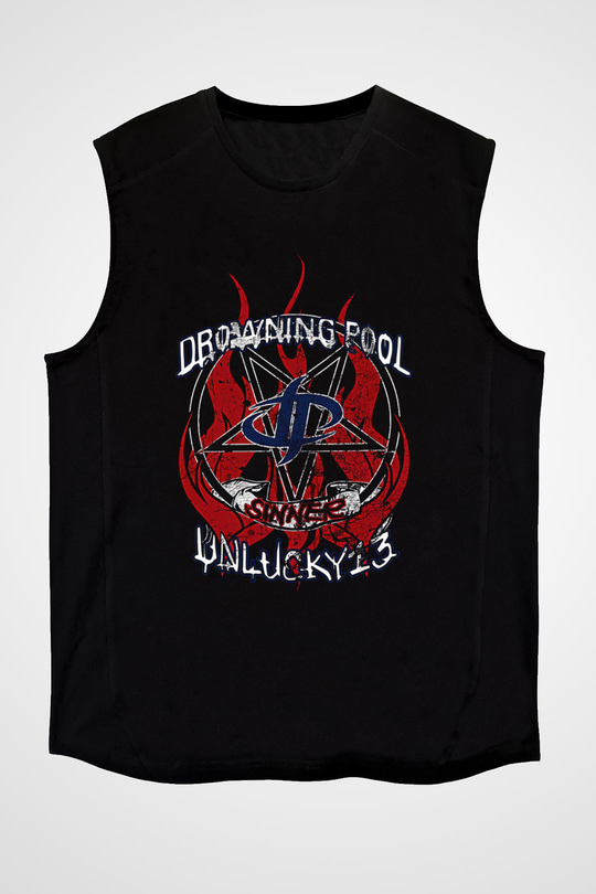 Drowning Pool Baskılı Unisex Siyah Kolsuz Tişört - Tshirt