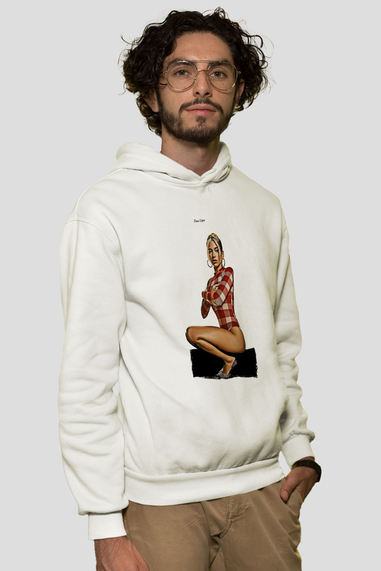Dua Lipa Baskılı Beyaz Unisex Kapüşonlu Sweatshirt