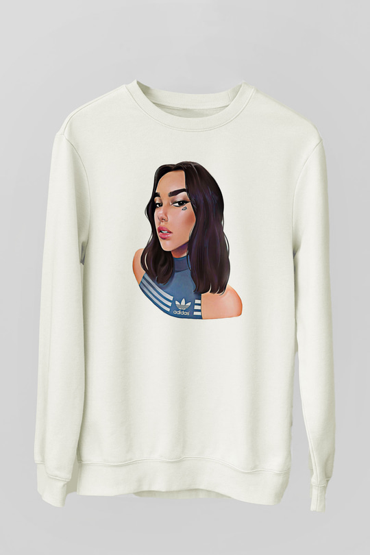 Dua Lipa Baskılı Beyaz Unisex Sweatshirt