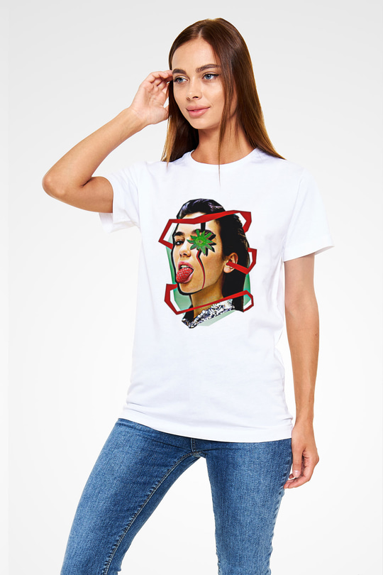 Dua Lipa Baskılı Unisex Beyaz Tişört - Tshirt