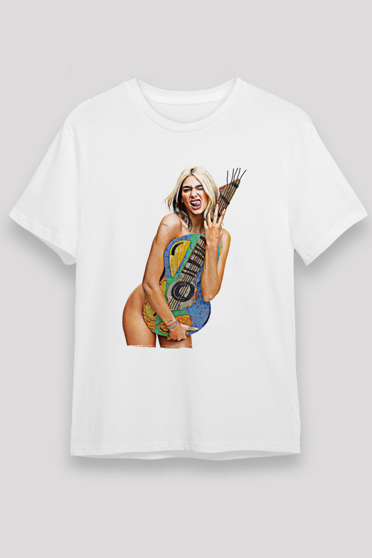 Dua Lipa Baskılı Unisex Beyaz Tişört - Tshirt