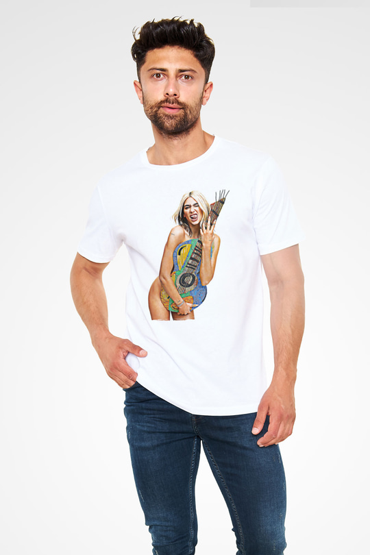Dua Lipa Baskılı Unisex Beyaz Tişört - Tshirt