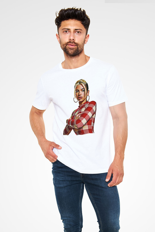 Dua Lipa Baskılı Unisex Beyaz Tişört - Tshirt