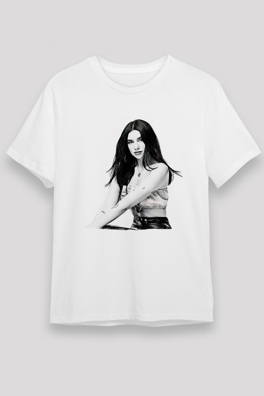 Dua Lipa Baskılı Unisex Beyaz Tişört - Tshirt