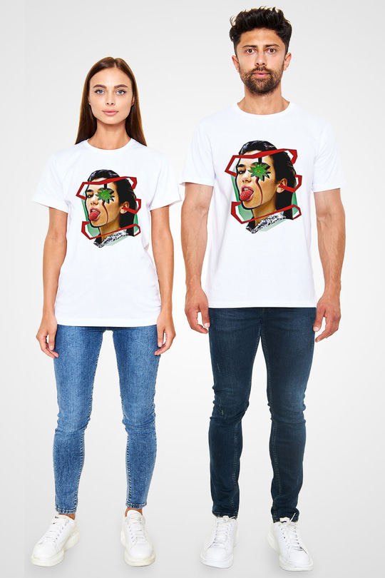 Dua Lipa Baskılı Unisex Beyaz Tişört - Tshirt