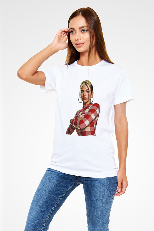 Dua Lipa Baskılı Unisex Beyaz Tişört - Tshirt