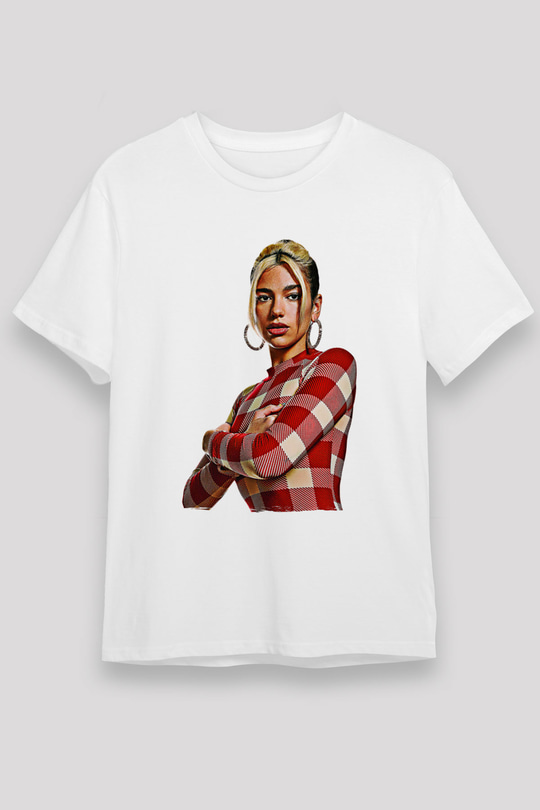 Dua Lipa Baskılı Unisex Beyaz Tişört - Tshirt