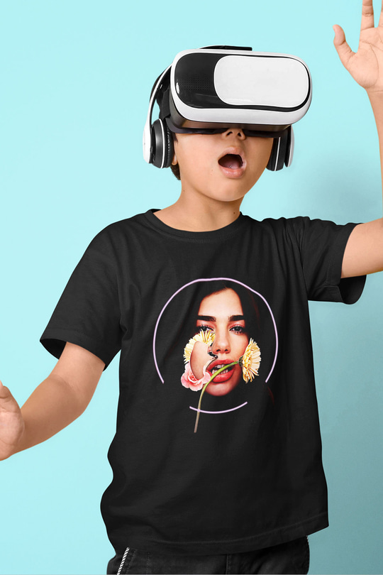 Dua Lipa Baskılı Unisex Siyah Çocuk Tişört - Tshirt