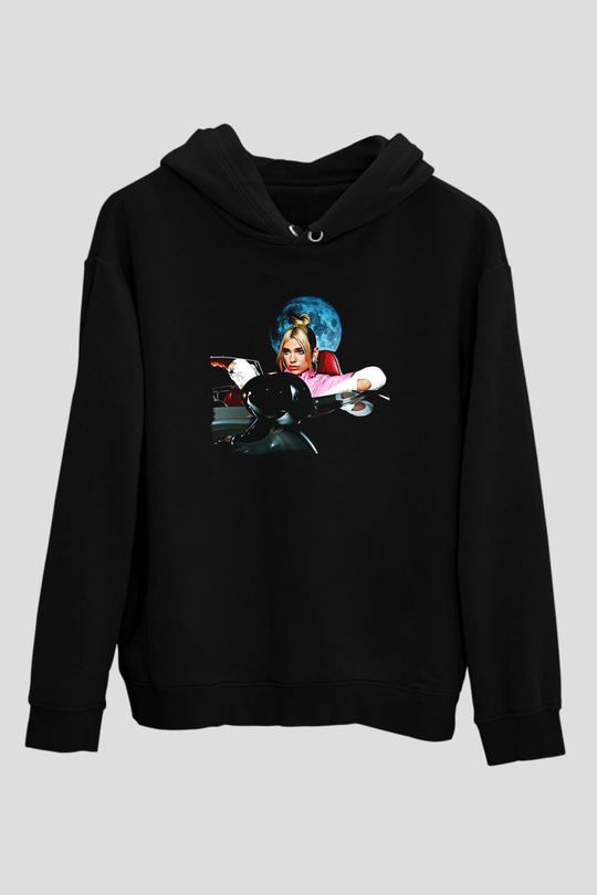 Dua Lipa Baskılı Unisex Siyah Hoodie