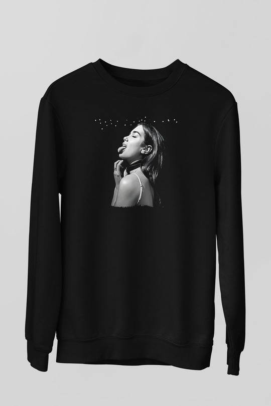 Dua Lipa Baskılı Unisex Siyah Sweatshirt