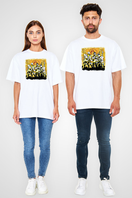 Dubioza Kolektiv Baskılı Unisex Beyaz Oversize Tişört