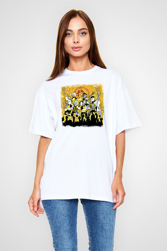 Dubioza Kolektiv Baskılı Unisex Beyaz Oversize Tişört