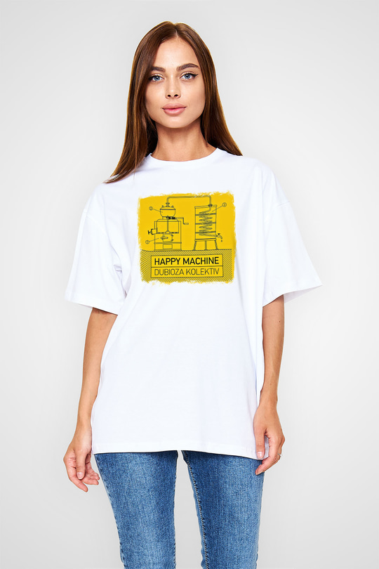 Dubioza Kolektiv Baskılı Unisex Beyaz Oversize Tişört