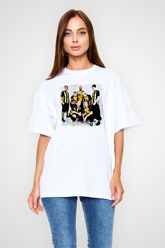 Dubioza Kolektiv Baskılı Unisex Beyaz Oversize Tişört