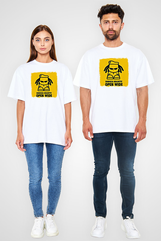 Dubioza Kolektiv Baskılı Unisex Beyaz Oversize Tişört