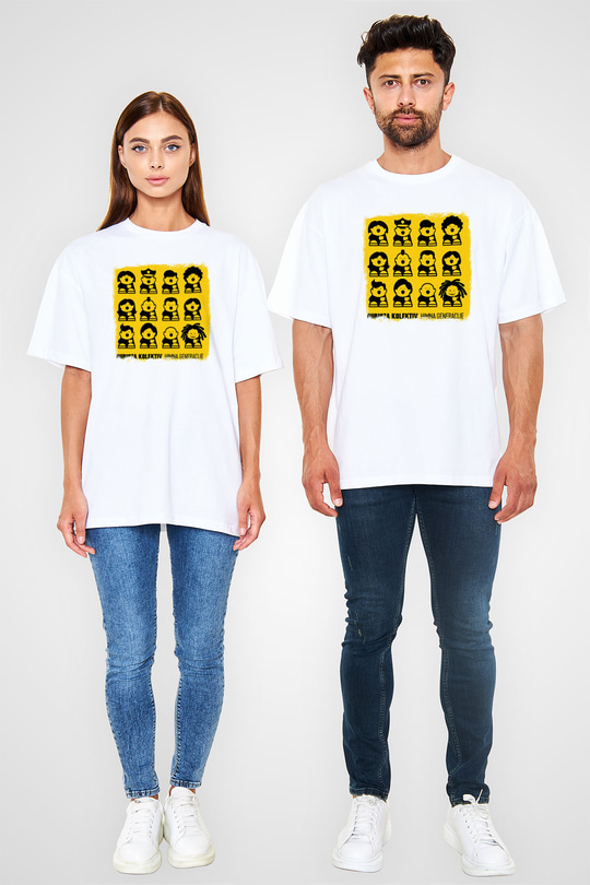 Dubioza Kolektiv Baskılı Unisex Beyaz Oversize Tişört