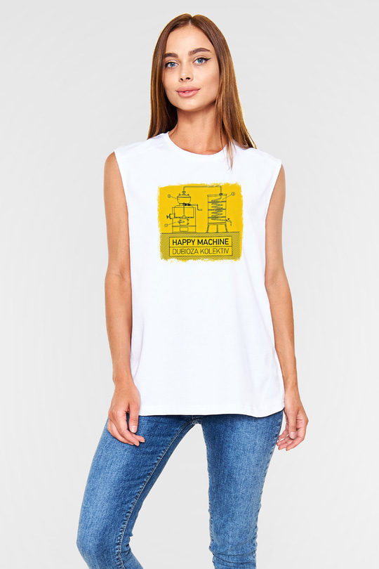 Dubioza Kolektiv Baskılı Unisex Beyaz Kolsuz Tişört