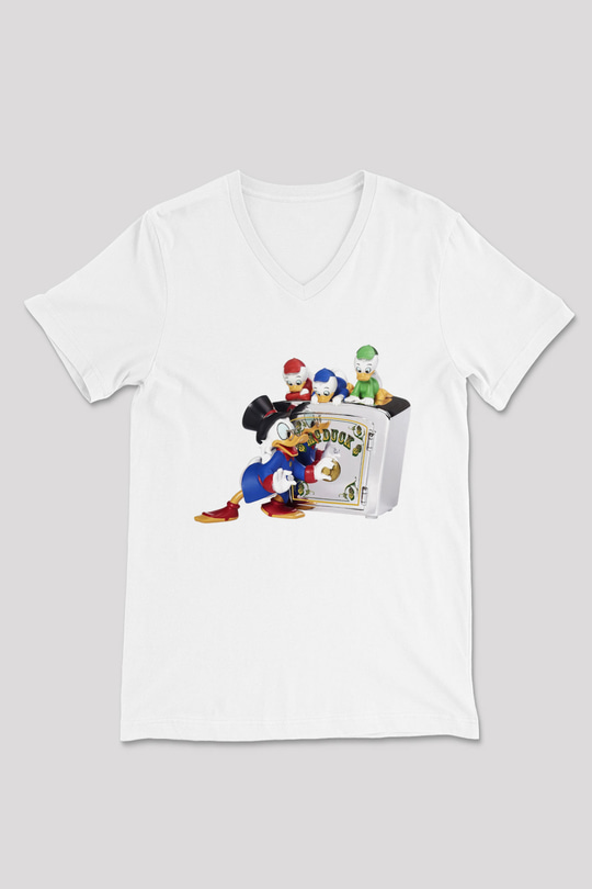 DuckTales Beyaz Unisex V Yaka Tişört