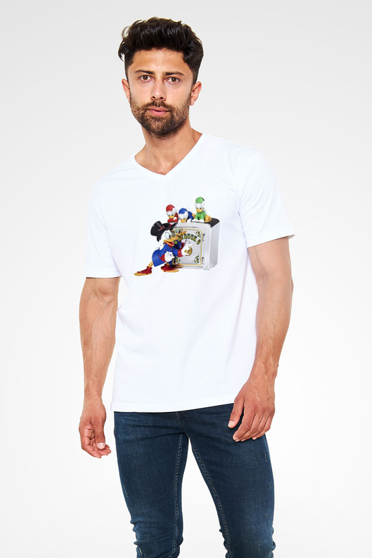 DuckTales Beyaz Unisex V Yaka Tişört