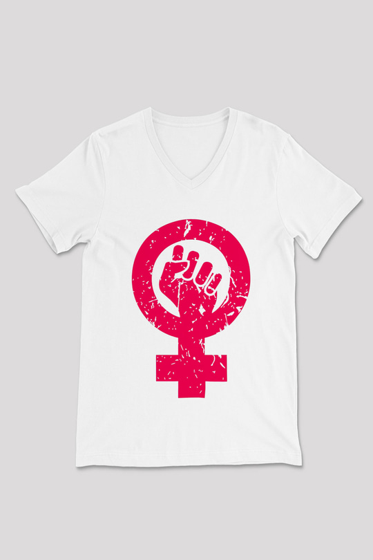 Dünya Kadınlar Günü Beyaz Unisex V Yaka Tişört T-Shirt