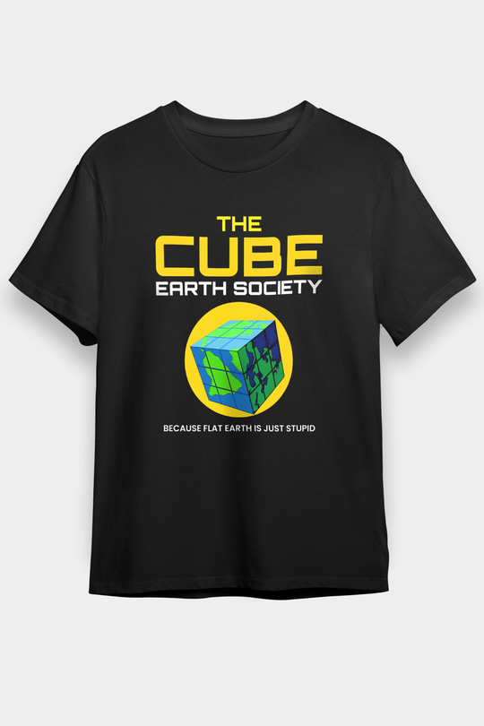 Dünya Küp Baskılı Unisex Siyah Tişört - Tshirt