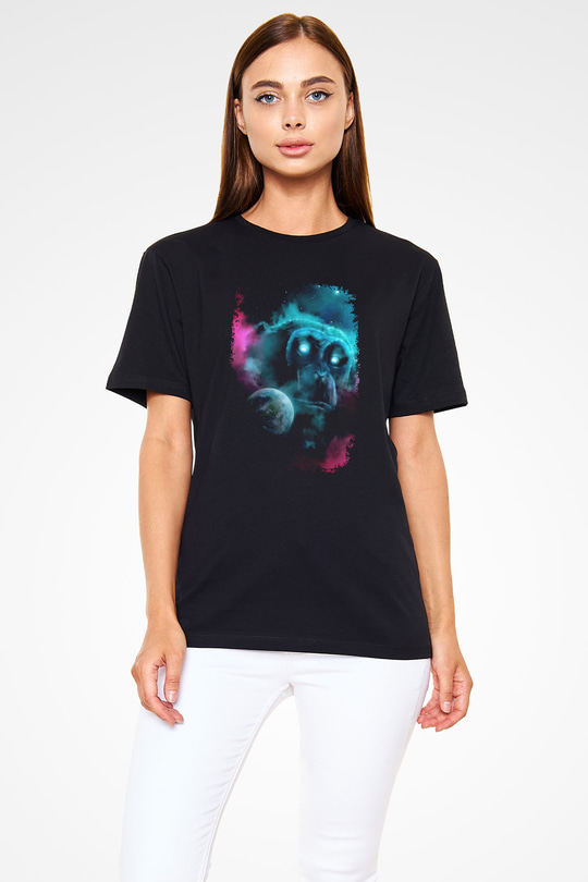 Dünya Maymun Baskılı Unisex Siyah Tişört - Tshirt