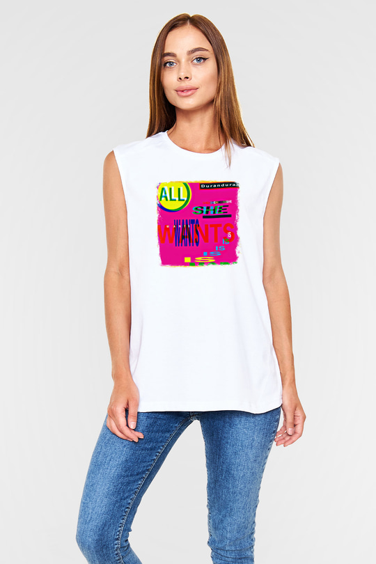 Duran Duran Baskılı Unisex Beyaz Kolsuz Tişört