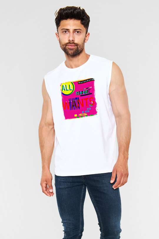 Duran Duran Baskılı Unisex Beyaz Kolsuz Tişört