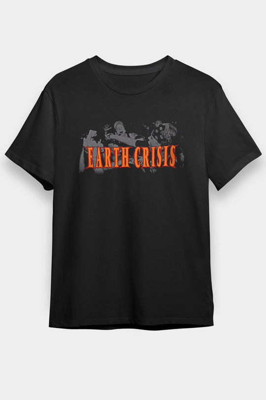 Earth Crisis Baskılı Unisex Siyah Tişört - Tshirt