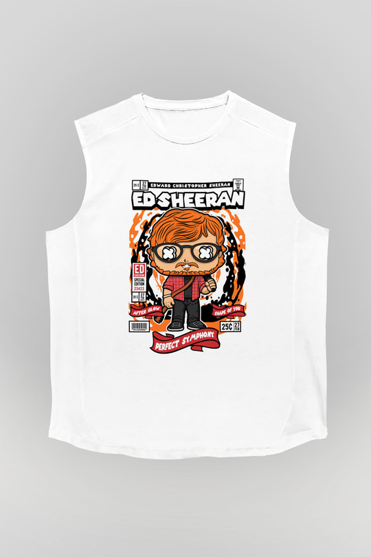 Ed Sheeran Baskılı Unisex Beyaz Kolsuz Tişört