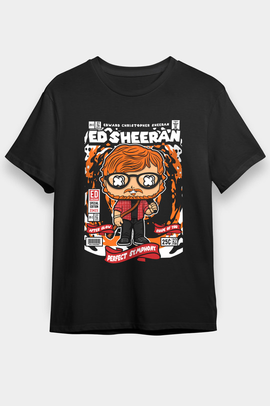 Ed Sheeran Baskılı Unisex Siyah Tişört