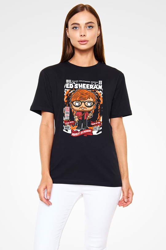 Ed Sheeran Baskılı Unisex Siyah Tişört