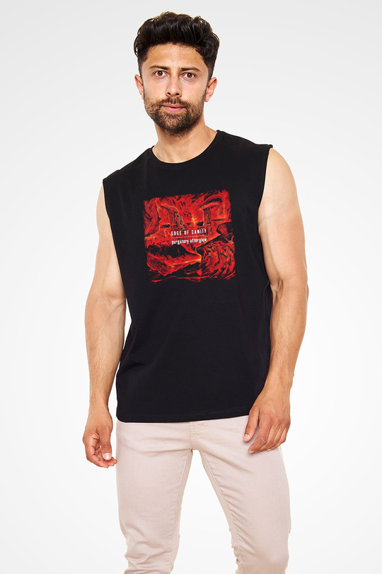Edge of Sanity Baskılı Unisex Siyah Kolsuz Tişört