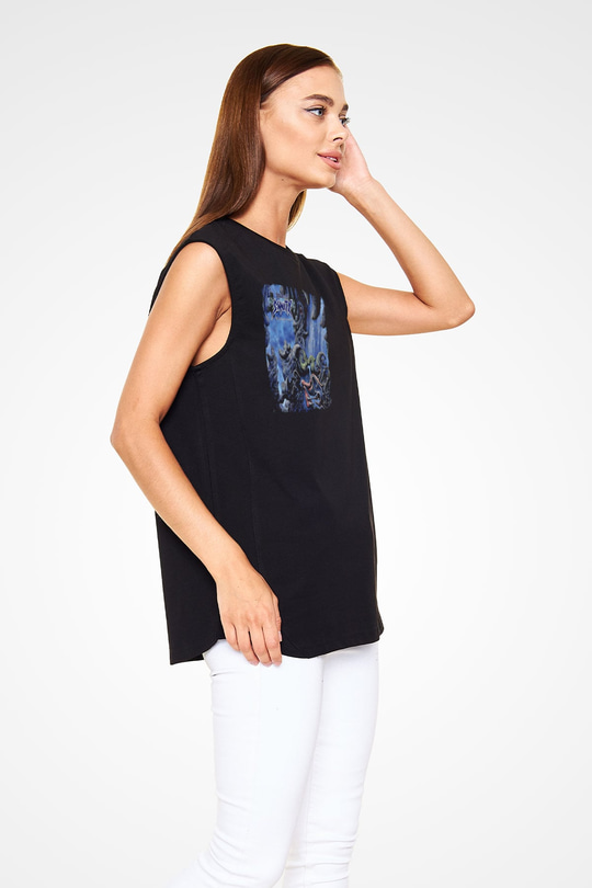 Edge of Sanity Baskılı Unisex Siyah Kolsuz Tişört