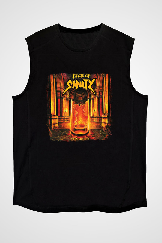 Edge of Sanity Baskılı Unisex Siyah Kolsuz Tişört