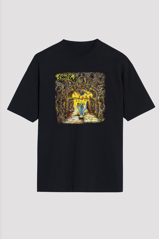 Edge of Sanity Baskılı Unisex Siyah Oversize Tişört