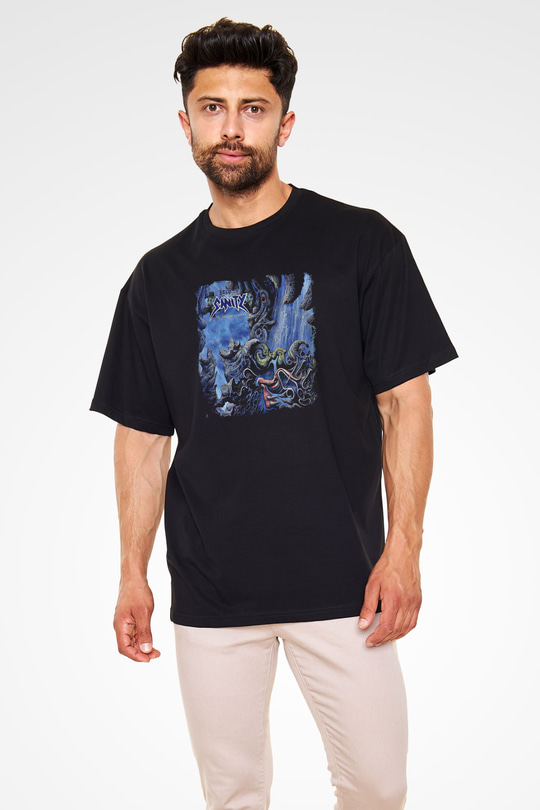 Edge of Sanity Baskılı Unisex Siyah Oversize Tişört